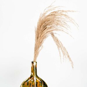 Vase original peint à la main contenant des fleurs séchées type pampas